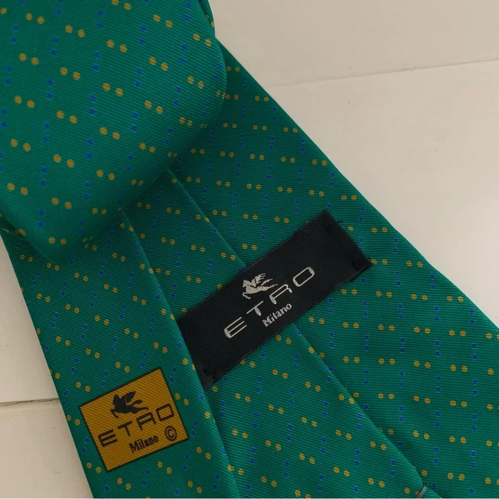 Etro 100% Silk Tie Emerald Green - Picture 5 of 8